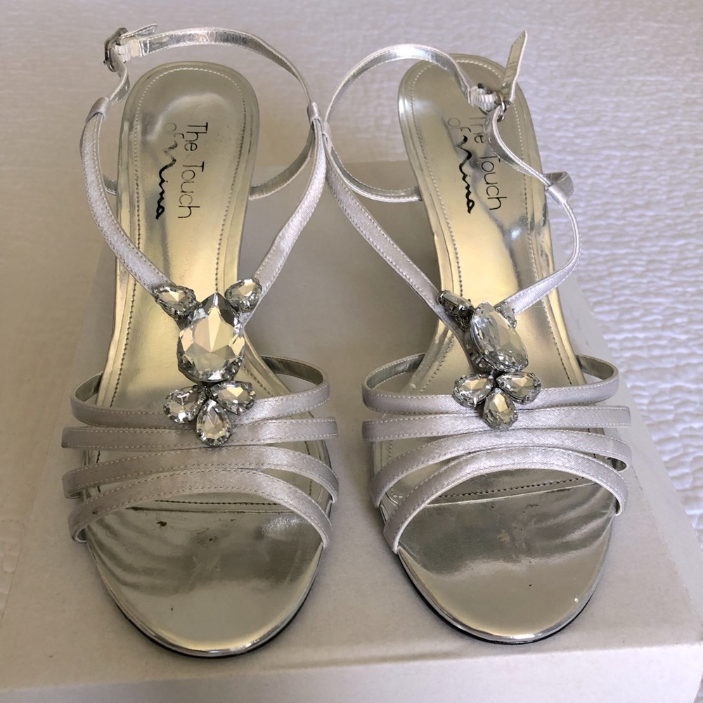Jeweled satin heels